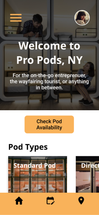 Screen capture of Pro Pods home screen