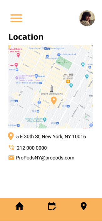 Screen capture of Pro Pods Location